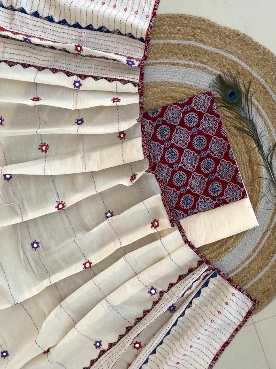 Ajrakh Aplique Kantha Mirror