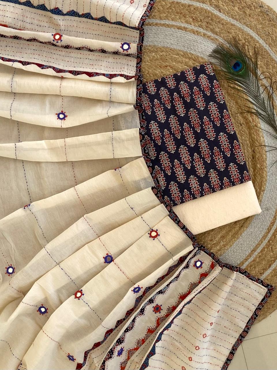 Ajrakh Suit With Mirror Duppatta