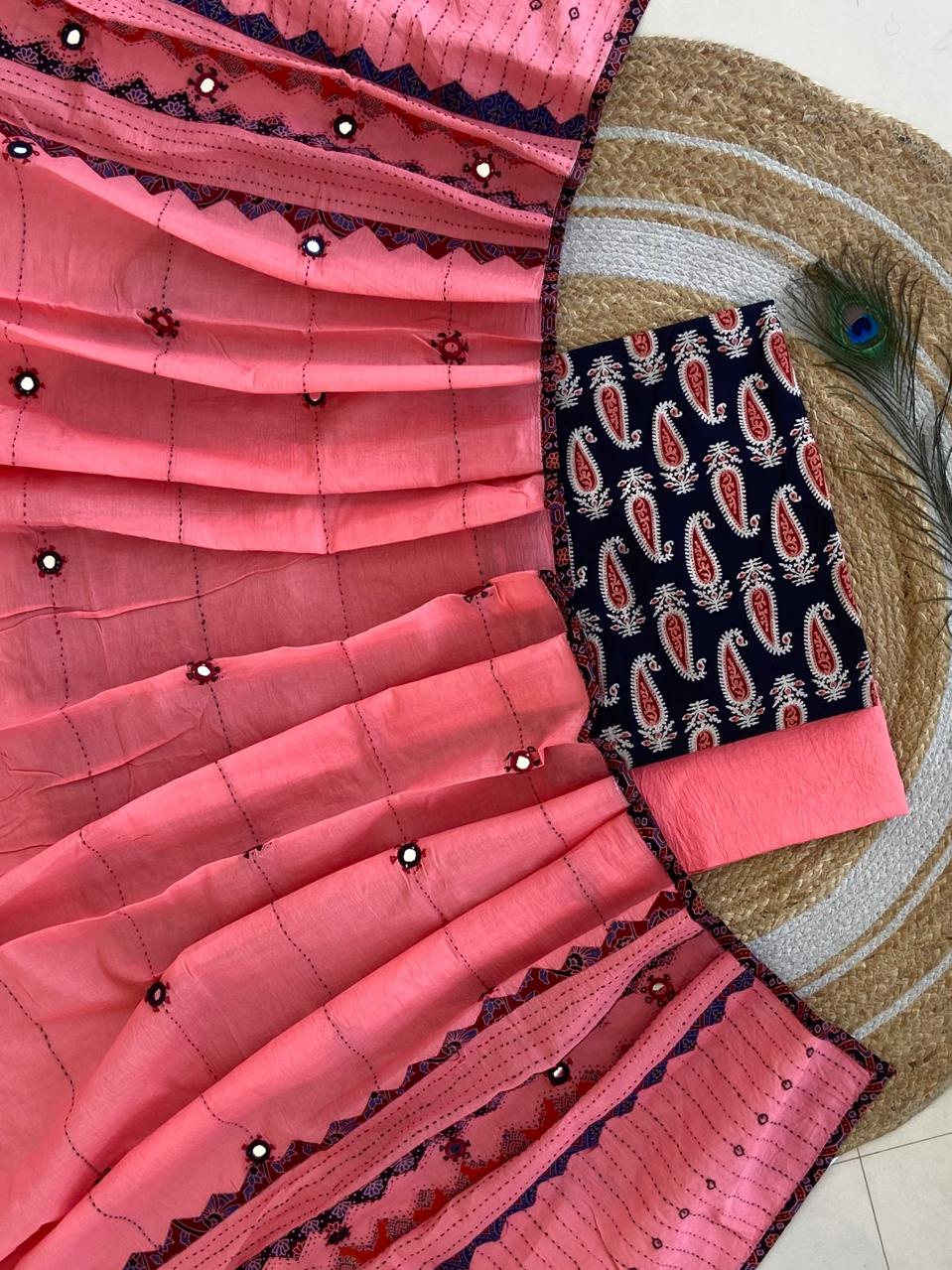 Ajrakh Suit With Mirror Duppatta