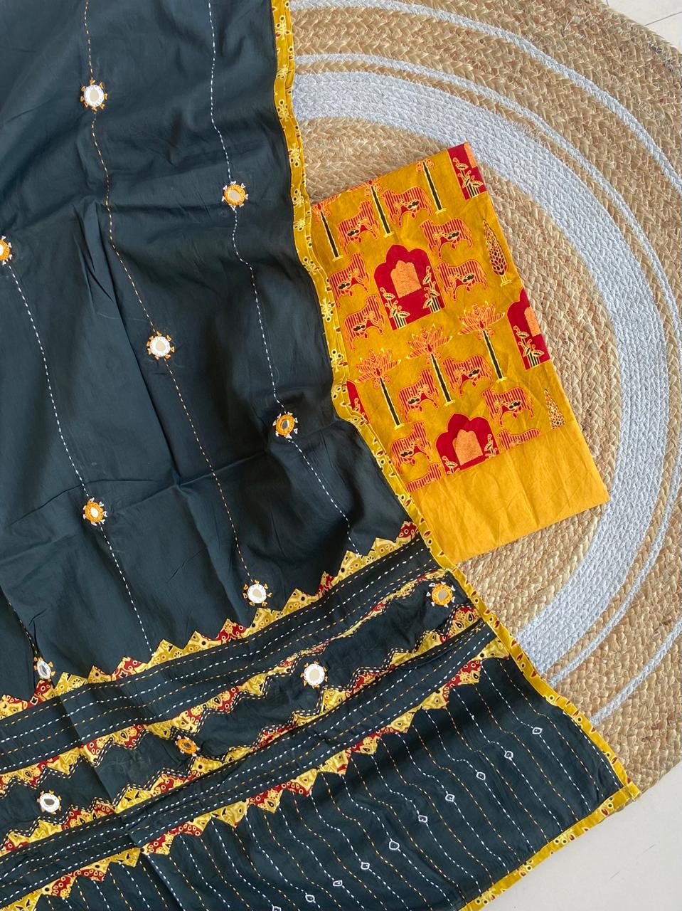 Ajrakh Suit With Mirror Duppatta