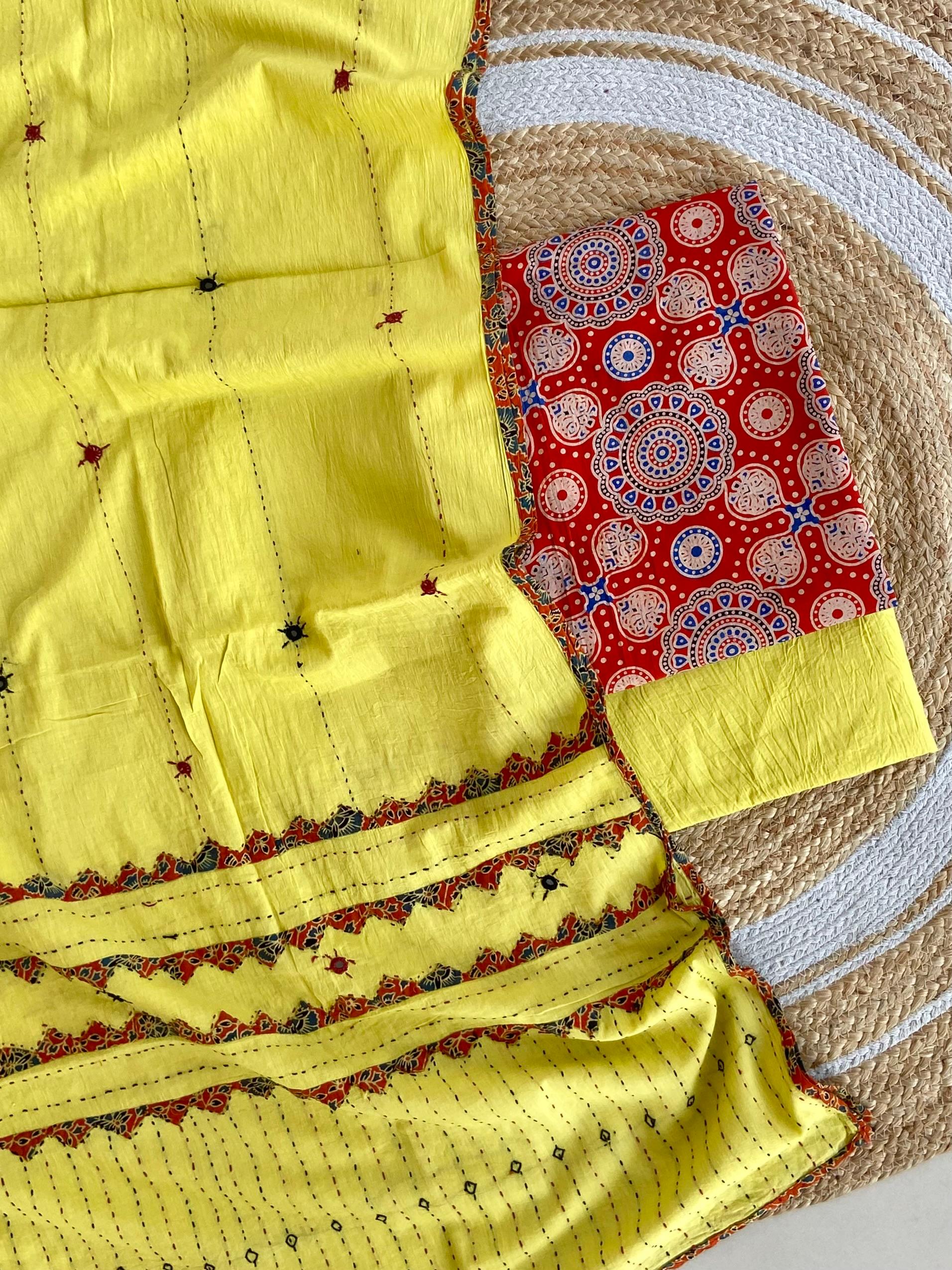 Ajrakh Suit With Mirror Duppatta