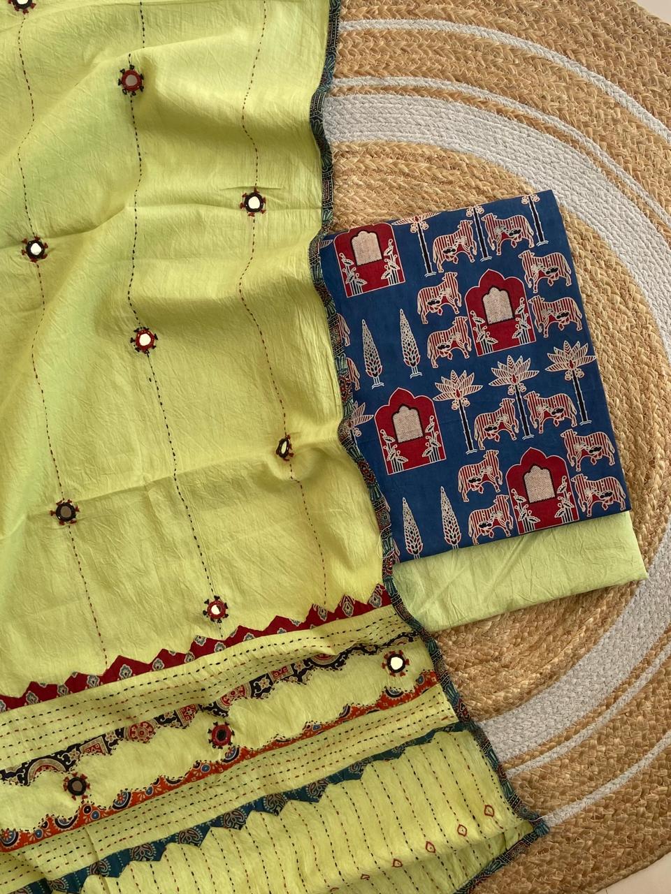 Ajrakh Suit With Mirror Duppatta