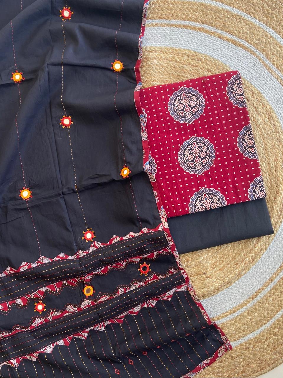 Ajrakh Suit With Mirror Duppatta
