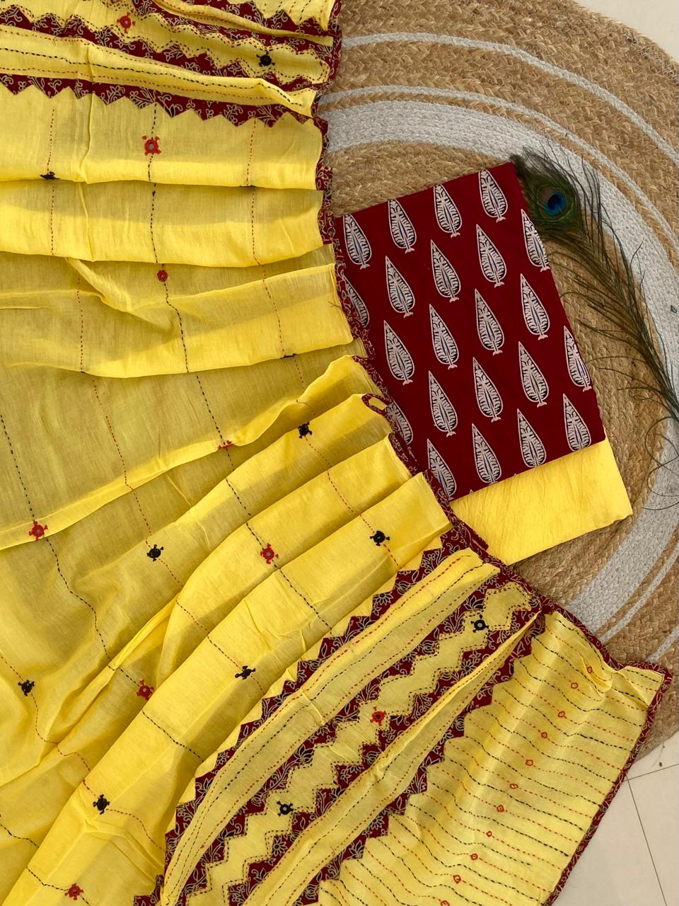 Ajrakh Suit With Mirror Duppatta