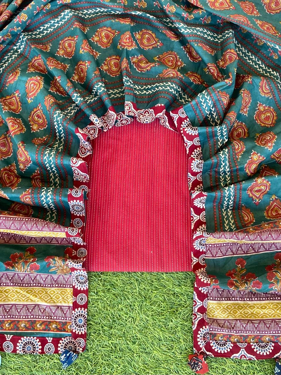 Maroon Kantha Suit with Sangeneri Duppatta
