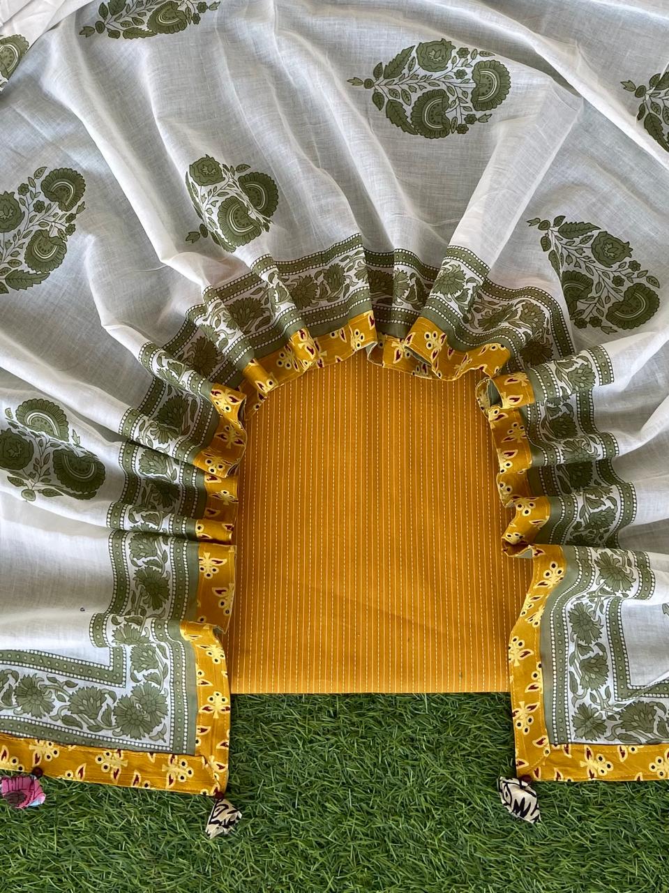 Yellow Kantha Suit With Sanganeri Duppatta