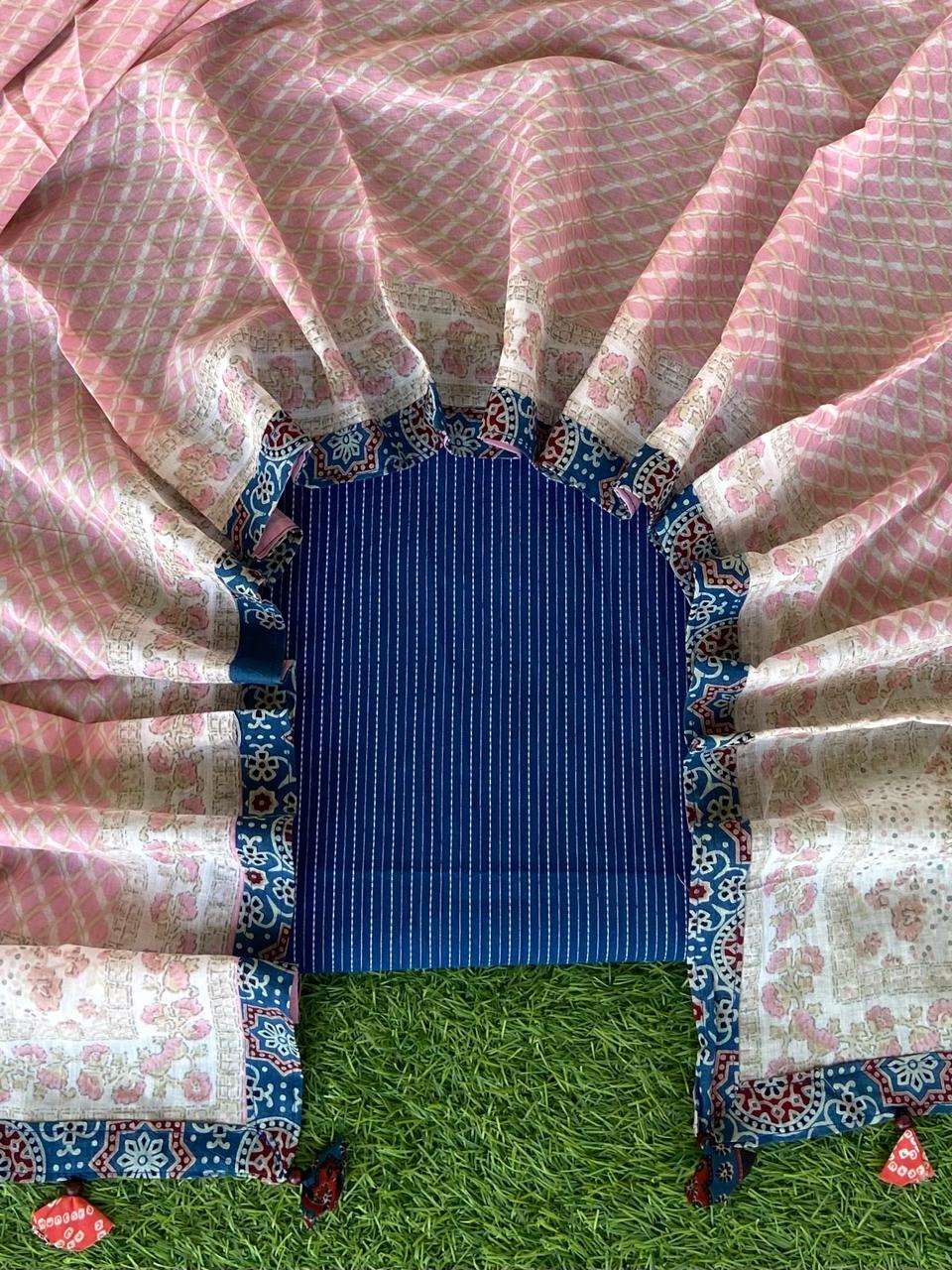 Blue Kantha Suit with Sangeneri Duppatta