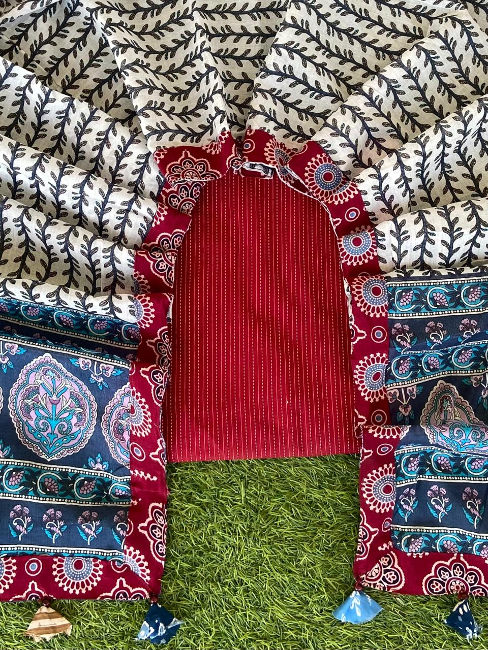 Maroon Kantha Suit with Sangeneri Duppatta