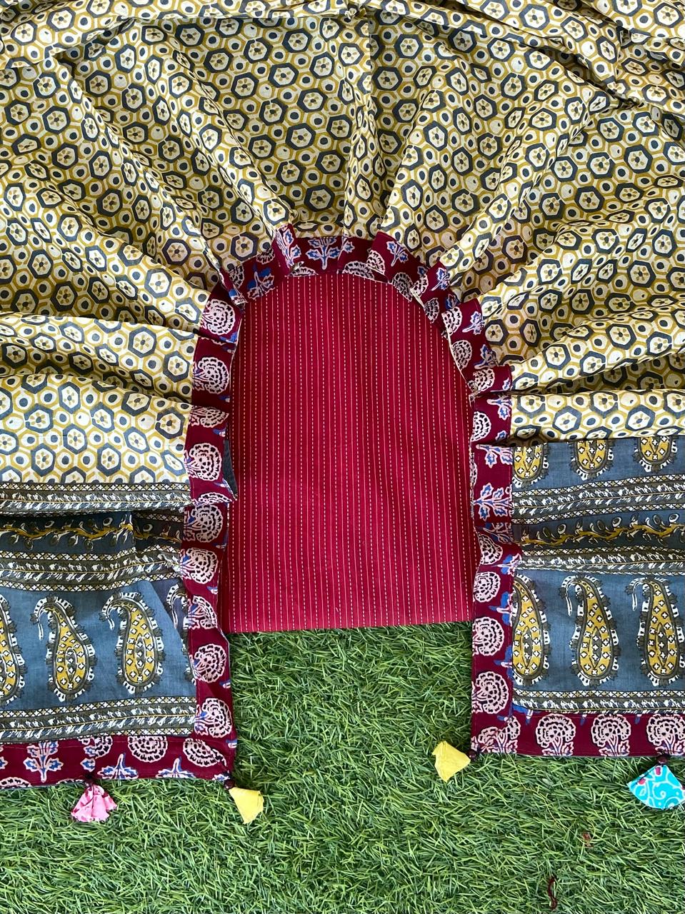 Maroon Kantha Suit with Sangeneri Duppatta