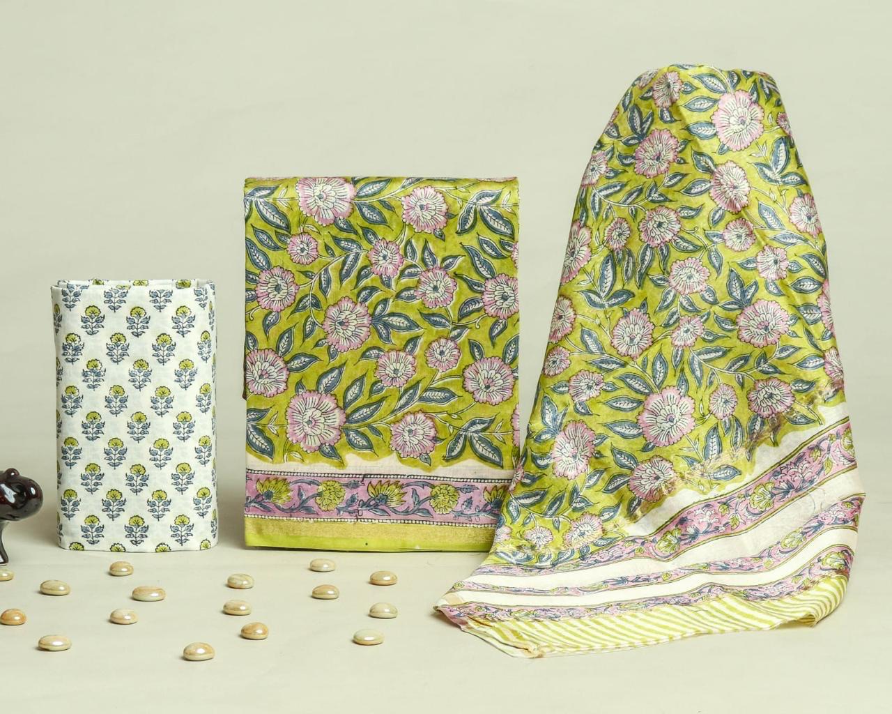 Dual Green & Lavender Floral Print Chanderi Silk Suit