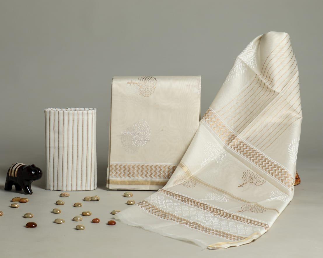 Pearl White Chanderi Silk Suit