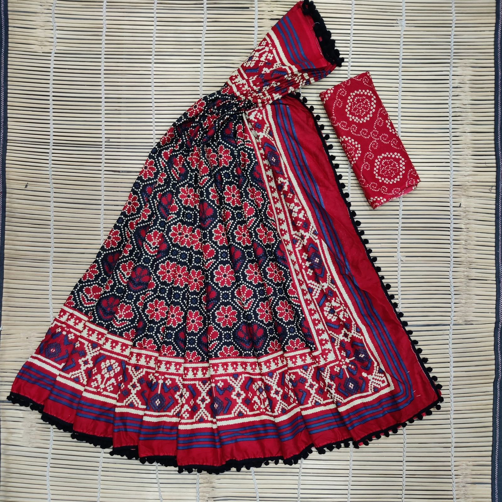 Cotton Handblock Pompom Saree