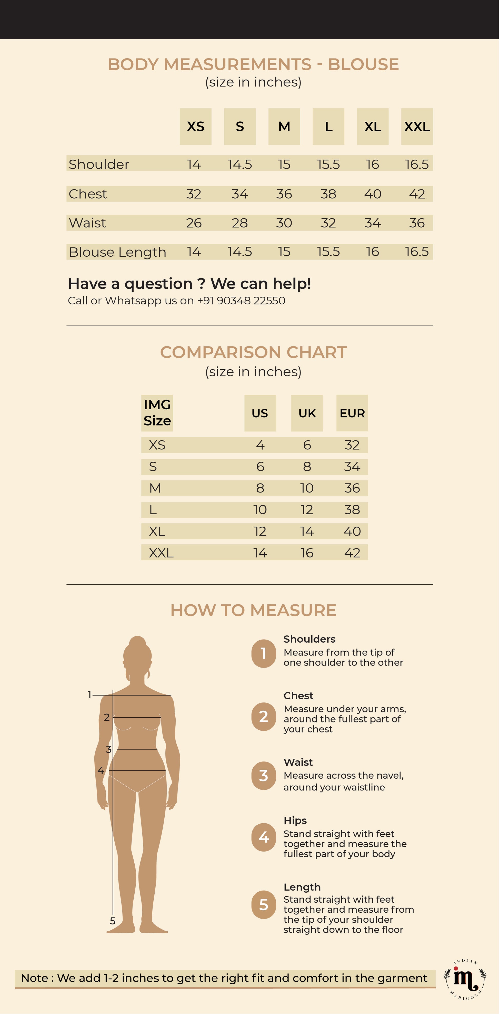 Blouse Stitching (click picture for SIZE CHART)