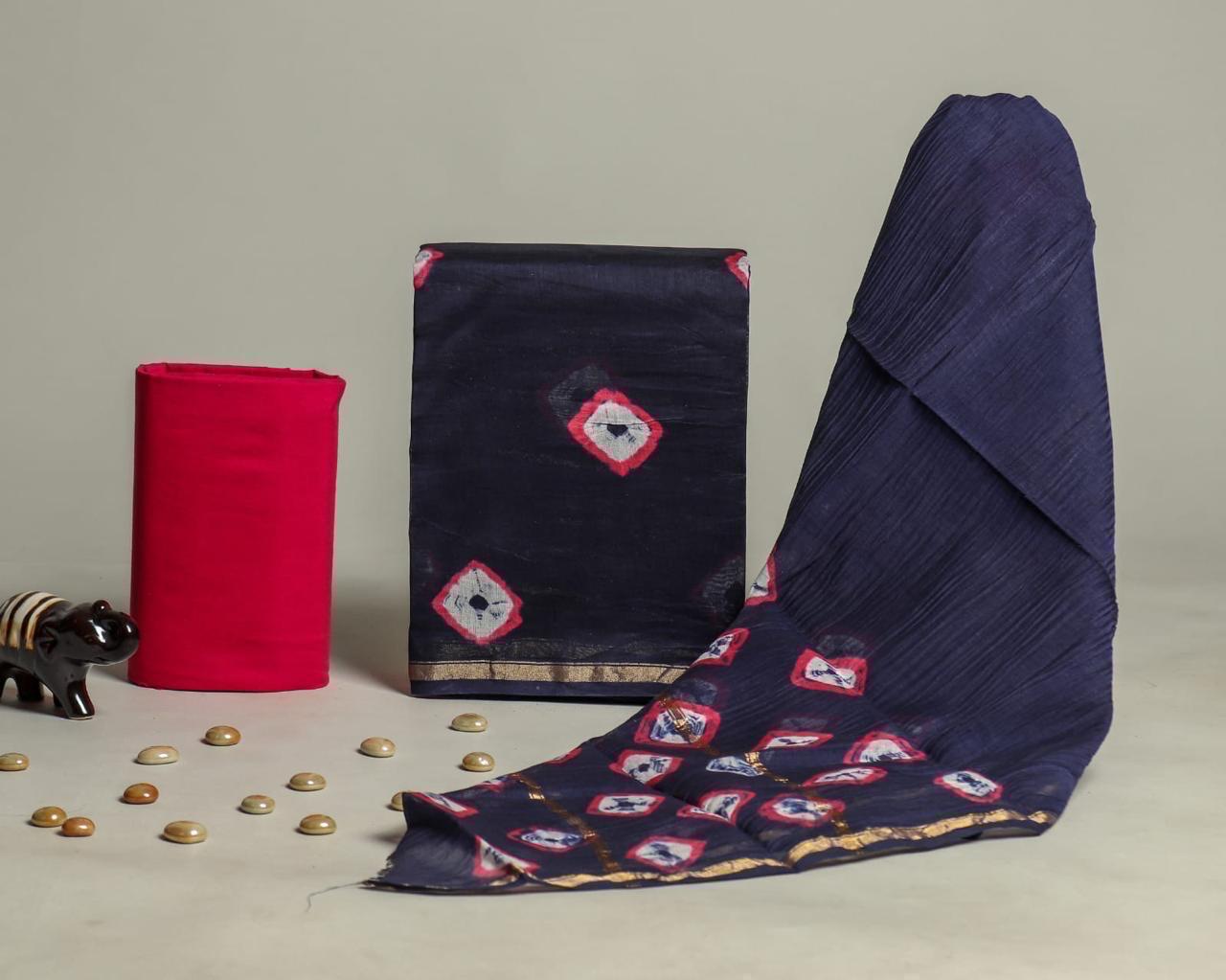 Blue Bandhej Chanderi Silk Suit