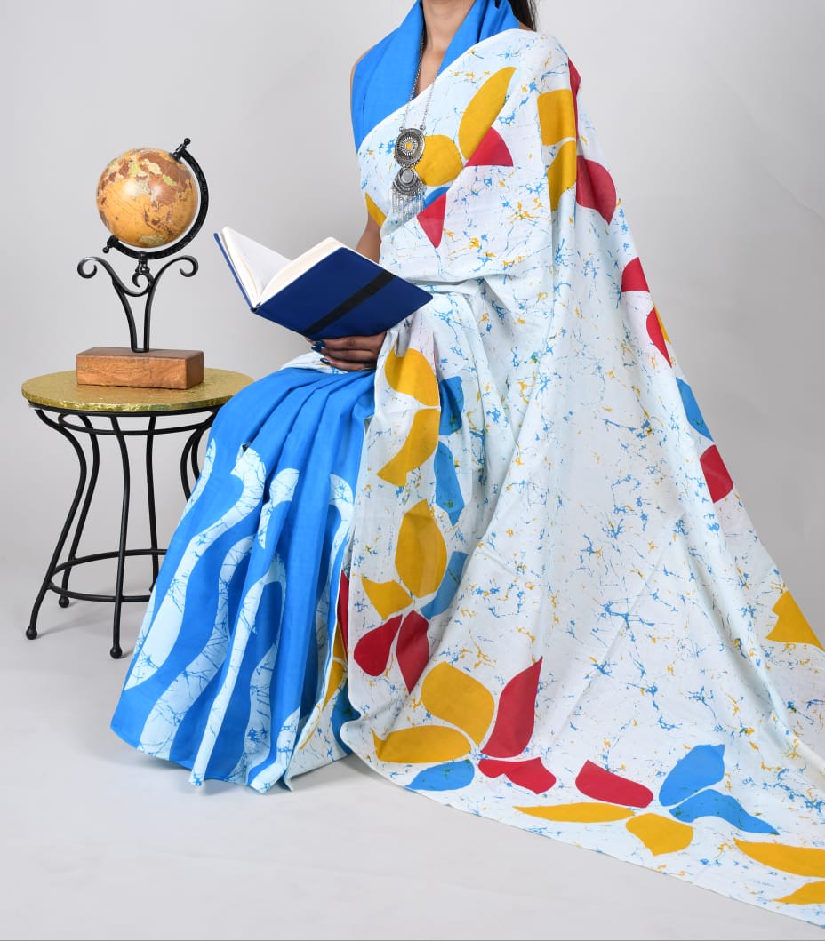 Bagru Block Print Cotton Mulmul Saree