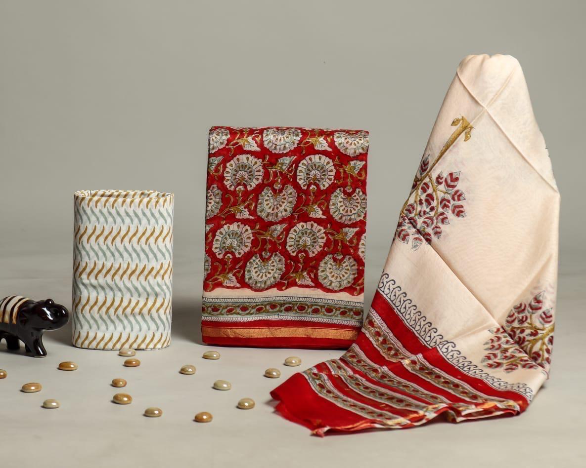 Red Chanderi Silk Suit