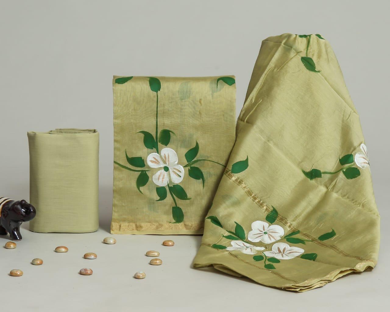 Hand Painted Chanderi Silk Suit