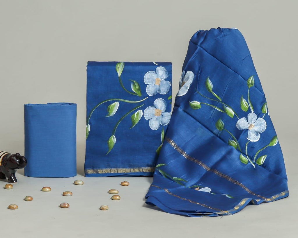 Blue Hand Painted Chanderi Silk Suit
