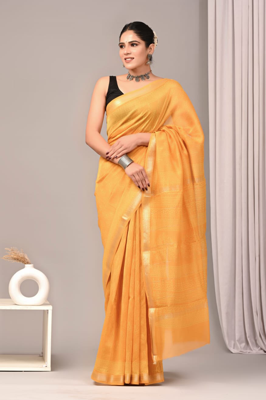 Sun Shine Yellow Maheshwari Silk Saree