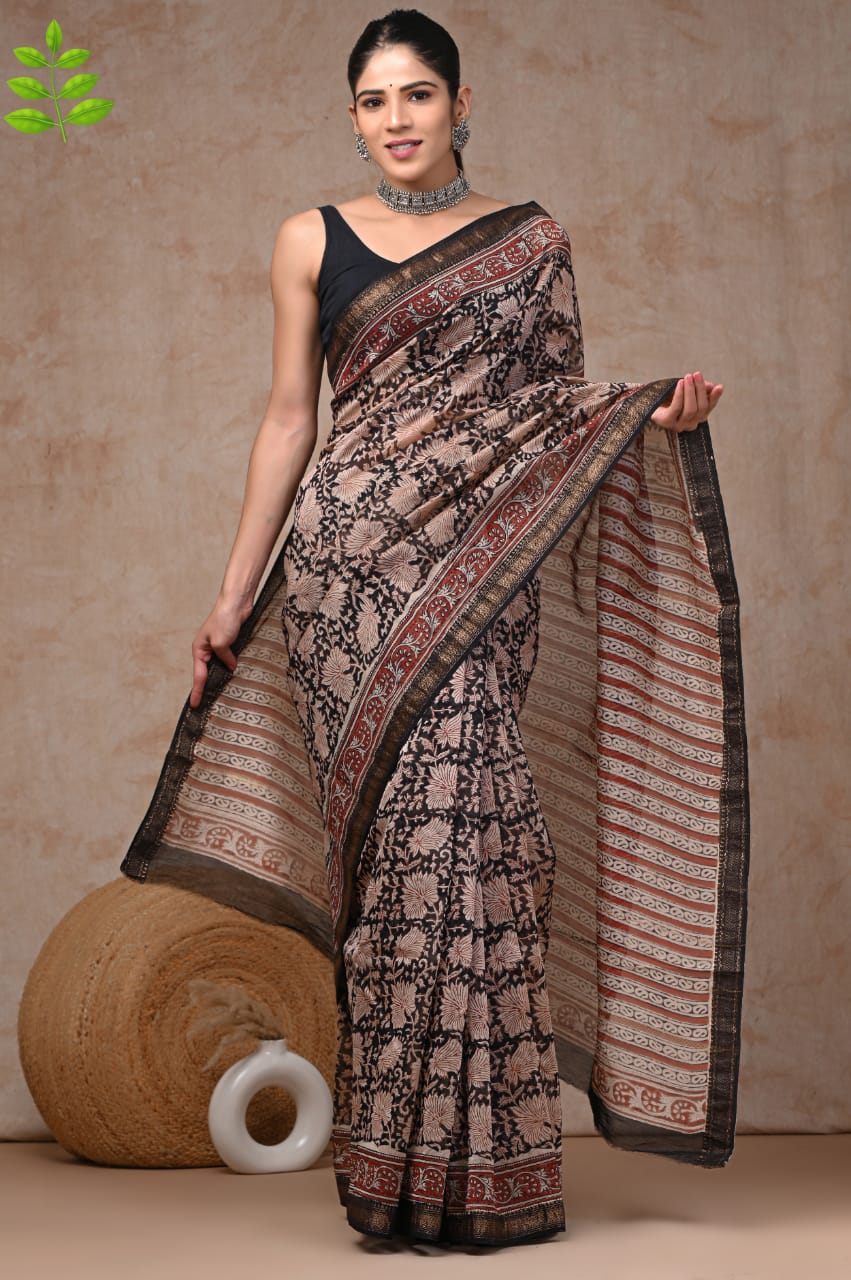 Black Maheshwari Silk Saree