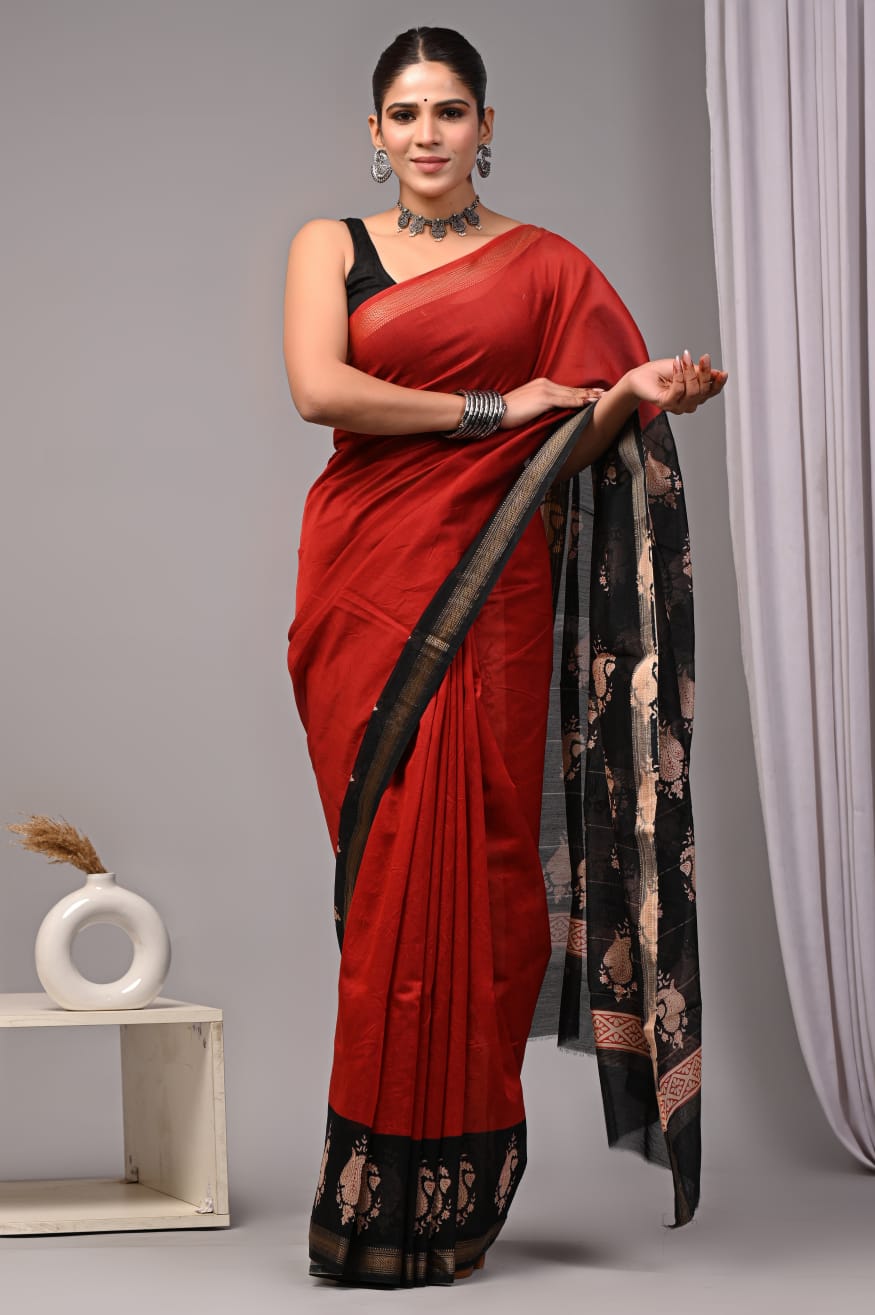 Red Maheshwari Silk Saree