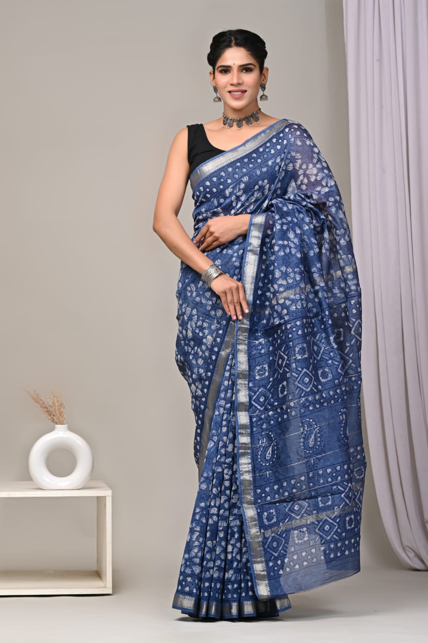 Blue Maheshwari Silk Saree