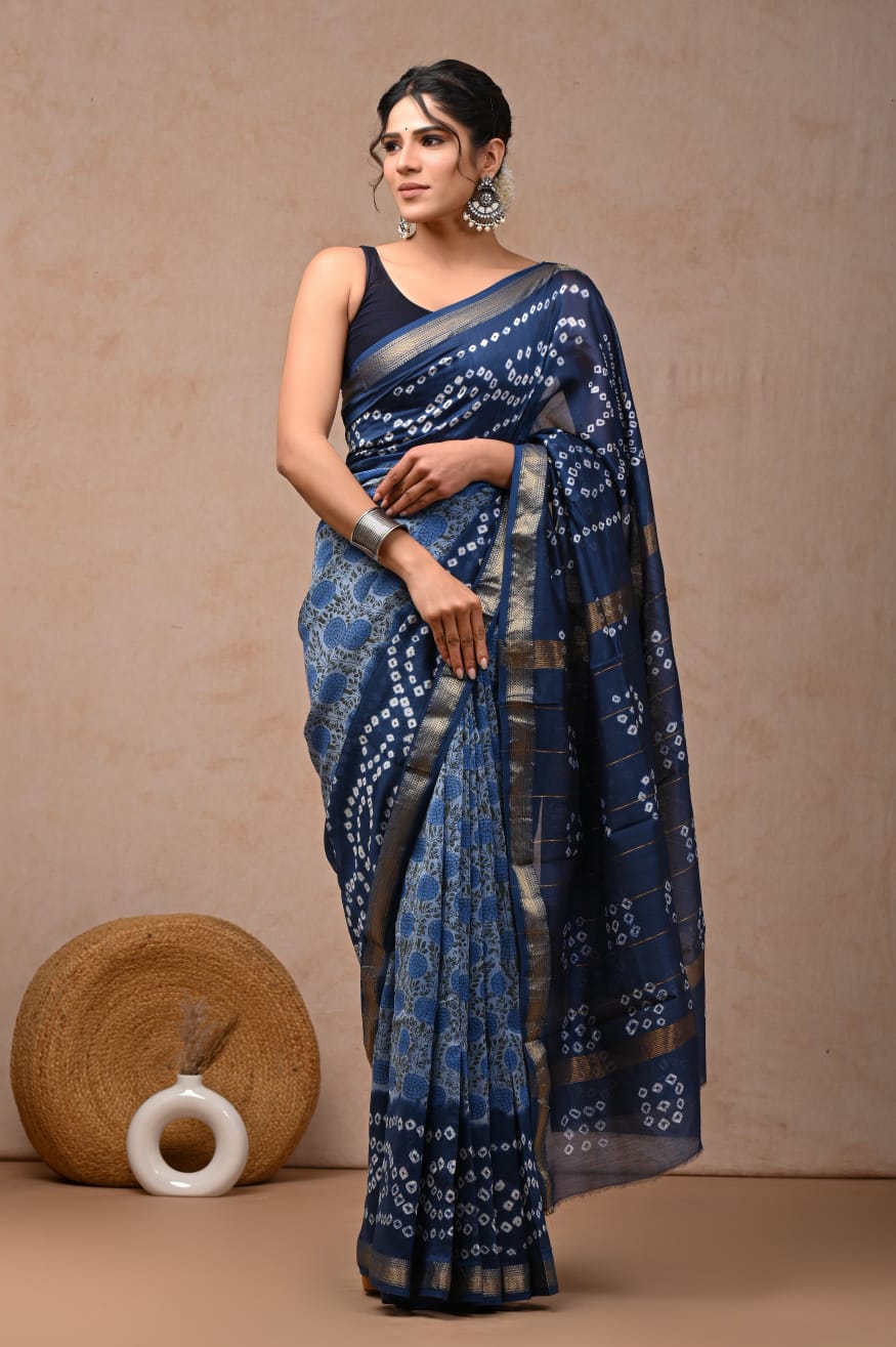 Blue Maheshwari Silk Saree