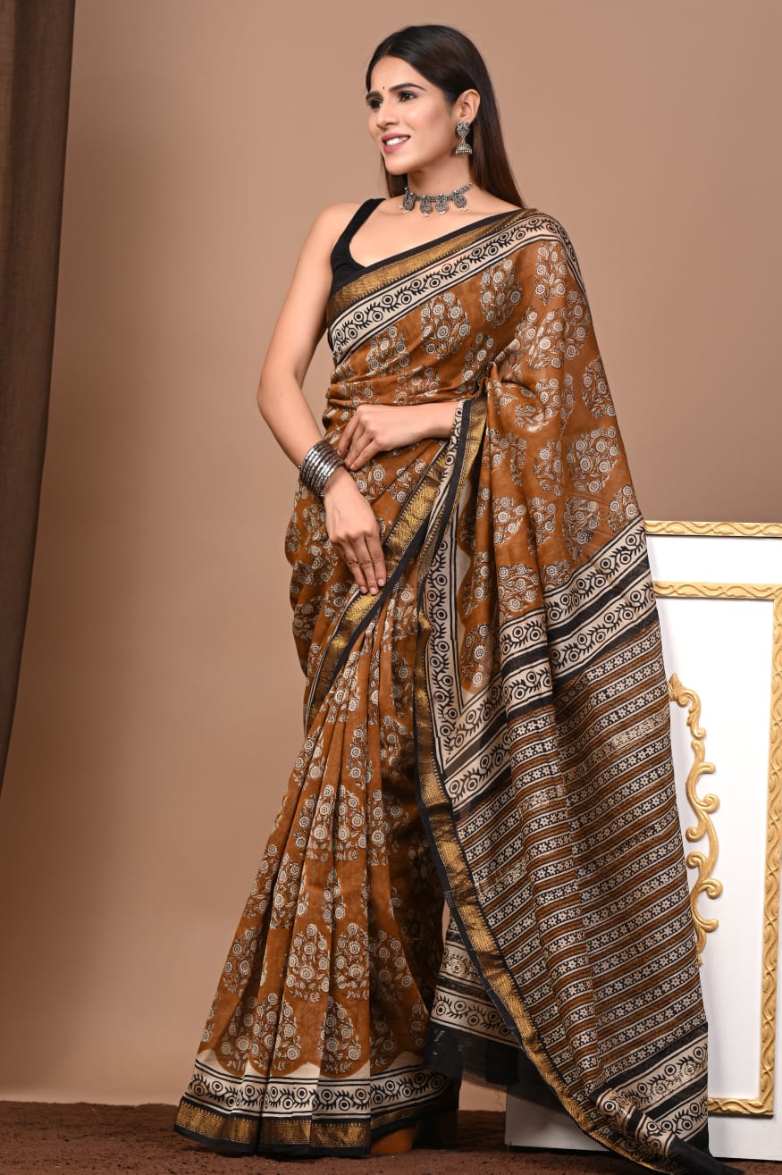 Mustard Maheshwari Silk Saree