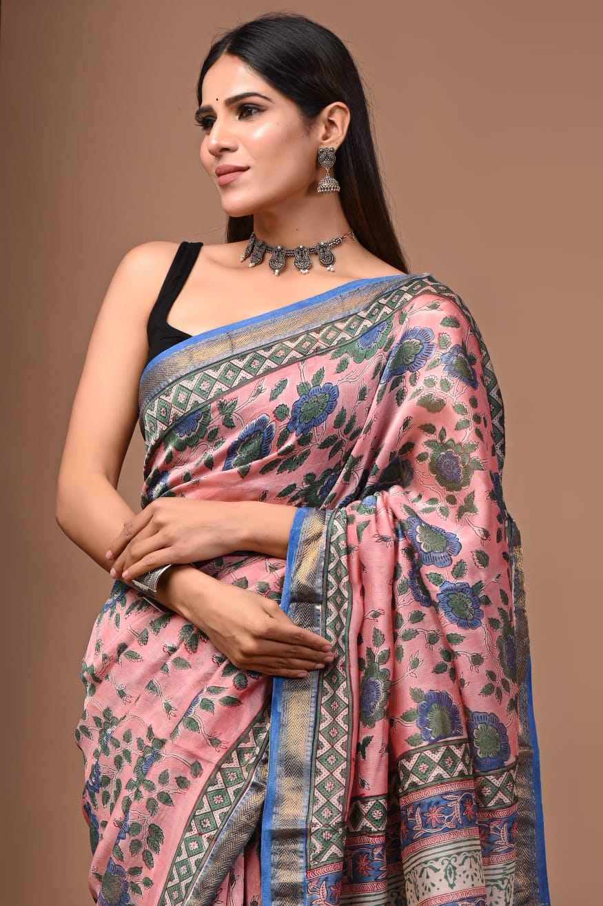 Pink Maheshwari Silk Saree