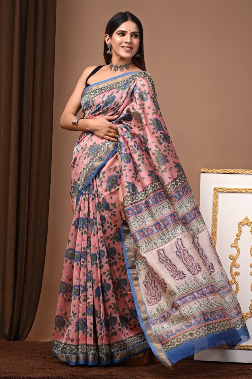 Pink Maheshwari Silk Saree