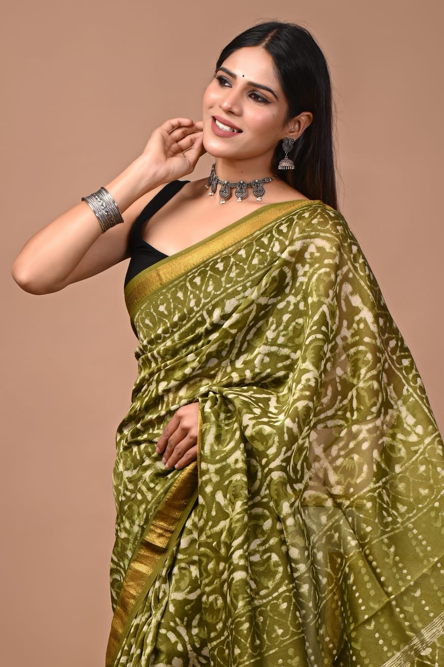 Mehendi Green Maheshwari Silk Saree