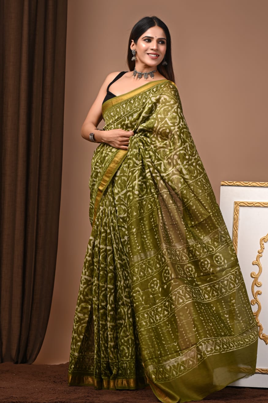 Mehendi Green Maheshwari Silk Saree