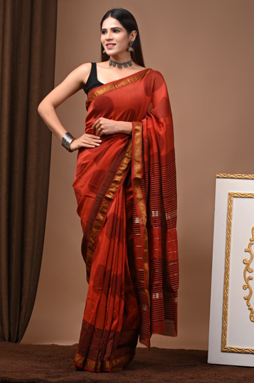 Red  Maheshwari Silk Saree